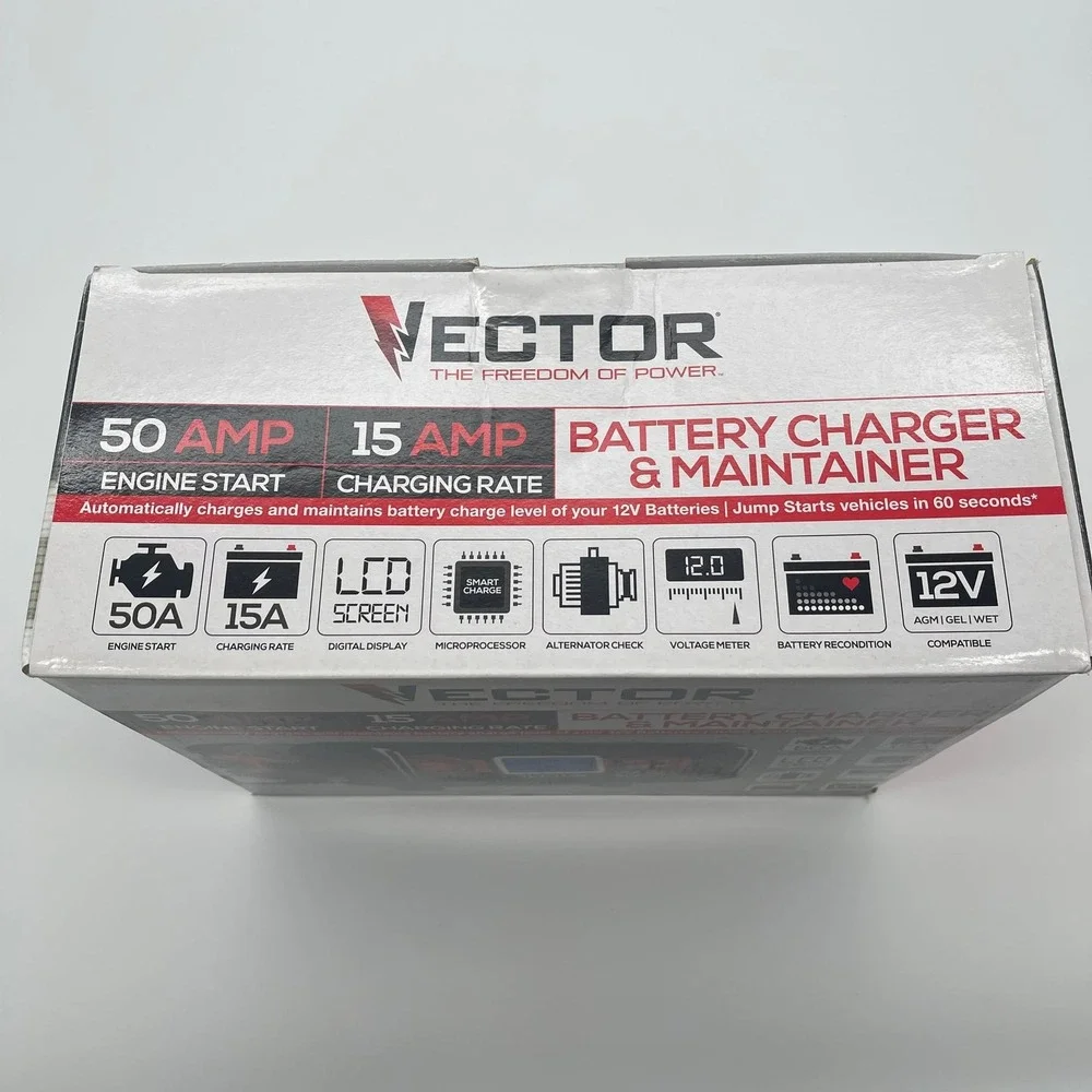 Vector BC15BV 15 Amp Automatic 12V Battery Charger & Maintainer with 50 Amp Engi
